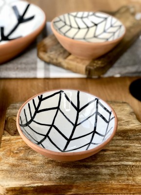 Miska etniczna Berber, gliniana w czarno białe wzory, 13cm