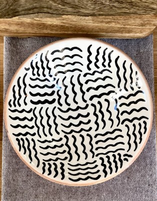 Misa etniczna Berber, gliniana w czarno białe wzory, 22cm