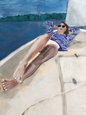 Obraz „Kobieta na łódce” 40x50 akryl na papierze