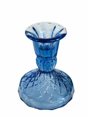 Świecznik  niebieskie szkło Huta Ząbkowice