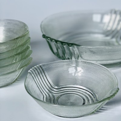 Miska plus 6 miseczek Rondo, Huta Ząbkowice.