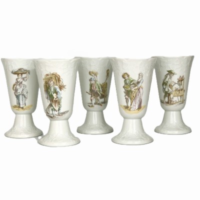 Zestaw porcelanowych kielichów, Lierre Sauvage CNP France, 5 sztuk
