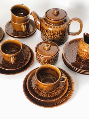 Serwis RENI brązowa ceramika, DDR lata 70.