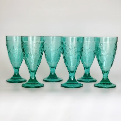 Zestaw 6 kielichów, turkusowe szkło, Luminarc Vintage, lata 70. France