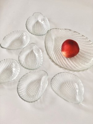 Zestaw Patera muszla plus 6 miseczek muszelek, Huta Ząbkowice