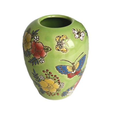 Wazonik ceramiczny zielony Shishi, ręcznie malowany