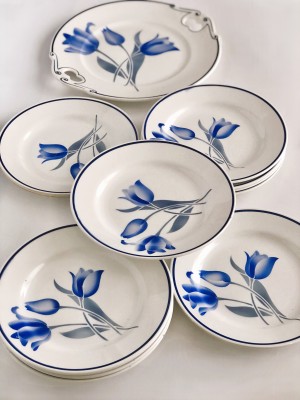 Zestaw deserowy fajans/półporcelana lata 30-50 XX w. Francja
