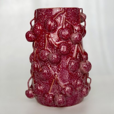 Wazon ceramiczny bordowy - wzór wiśnie