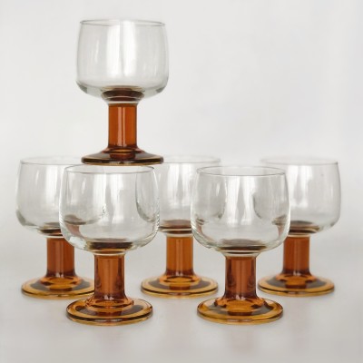 Kieliszki vintage na bursztynowej nóżce - Francja, zestaw 6 sztuk