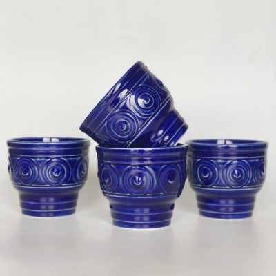 Kubki ceramiczne zestaw 4 sztuk, design GDR - kobaltowe szkliwo