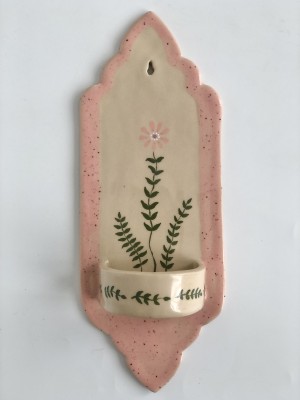      Świecznik  ceramiczny naścienny różowy, 31 cm
