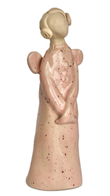 Ceramiczny Anioł w różowej sukni, ręcznie wykonany