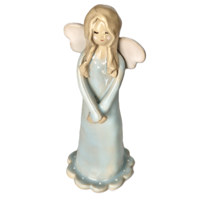 Ceramiczny Anioł w niebieskiej sukni 15 cm - ręcznie wykonany