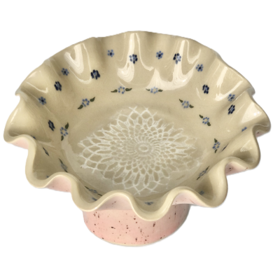 Paterka ceramiczna różowo - kremowa w delikatne kwiatki