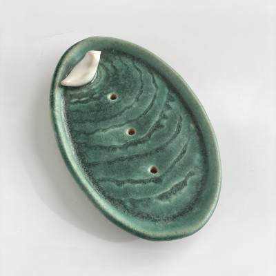 Ceramiczna mydelniczka z ptaszkiem, ręcznie wykonana