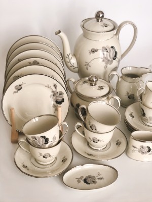 Zestaw porcelanowy do kawy 6 osób, Black Rose Kjobenhavns Porcellains Maleri.
