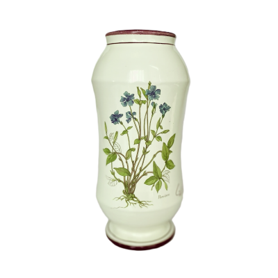Ceramiczny wazon vintage z botaniczną grafiką.