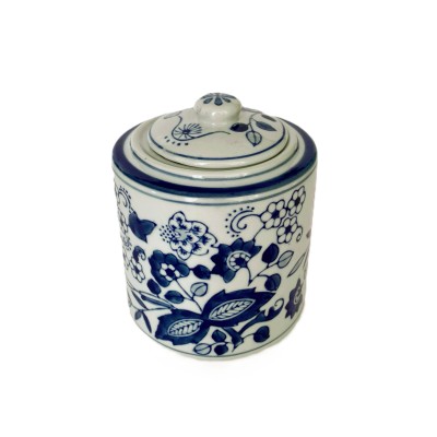 Porcelanowy pojemnik ręcznie malowany w tzw. wzór cebulowy