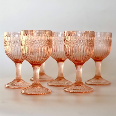 Kieliszki Wianuszki szkło rozalinowe Huta Ząbkowice 6 szt.